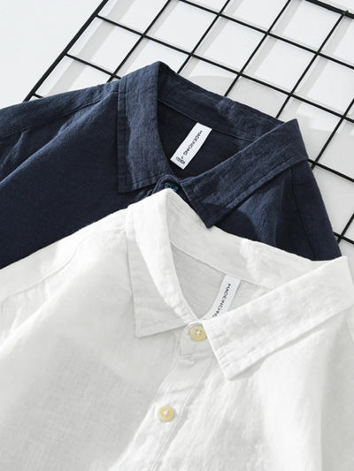 Men’s Casual Long Sleeve Linen-Blend Henley Shirt