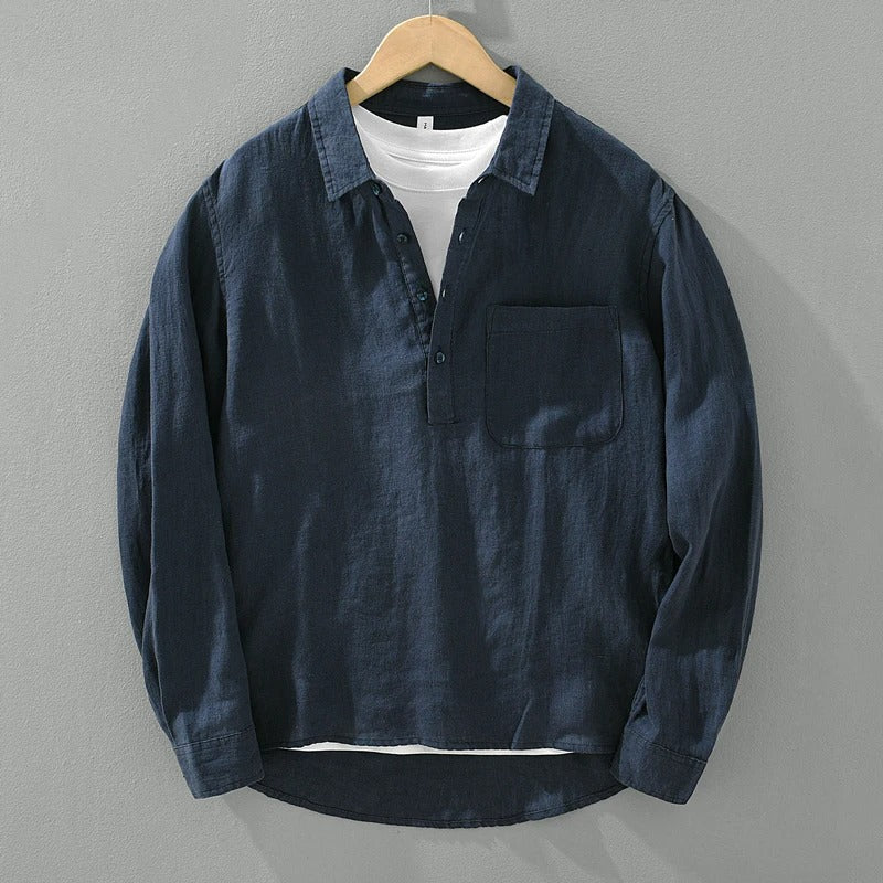 Men’s Casual Long Sleeve Linen-Blend Henley Shirt
