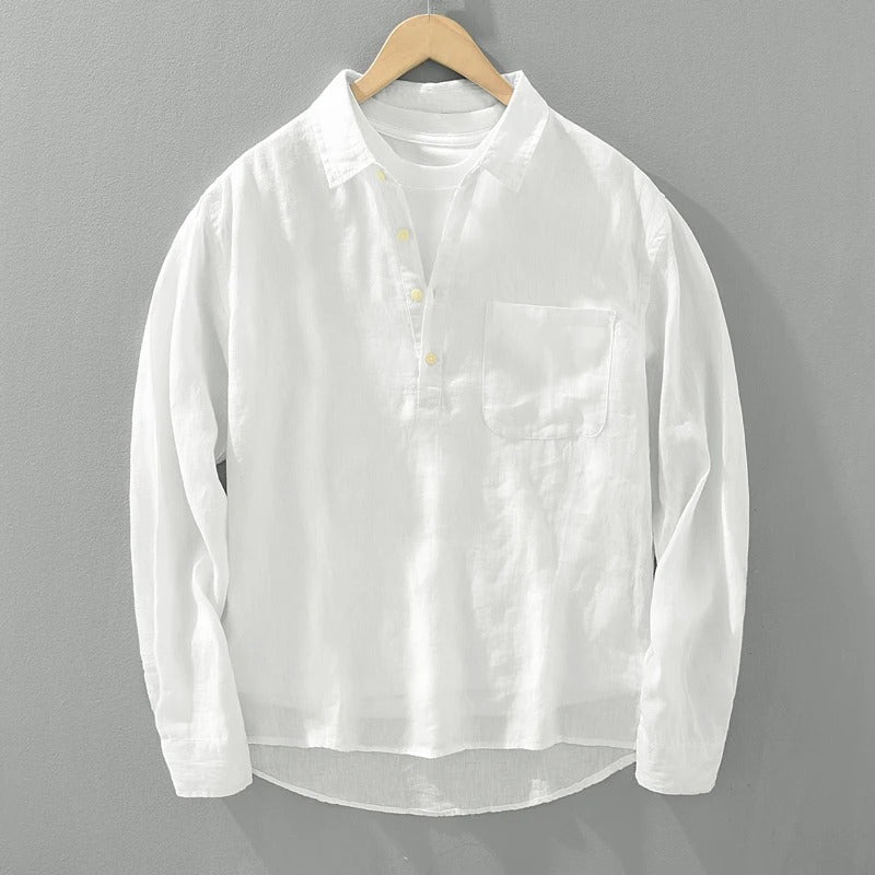 Men’s Casual Long Sleeve Linen-Blend Henley Shirt