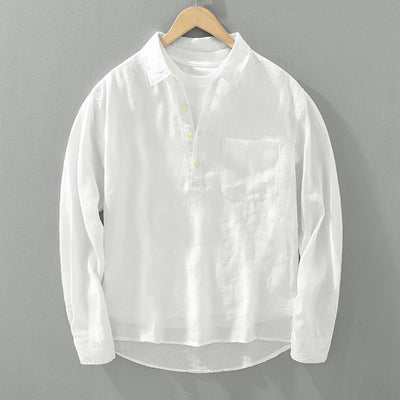 Men’s Casual Long Sleeve Linen-Blend Henley Shirt